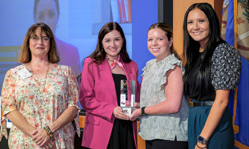 Oklahoma Farm Bureau accepts the Oklahoma Venture Forum's 2025 Economic Impact Award